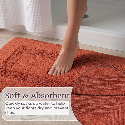 Bathroom Rugs - 2 - Piece Cotton Bathroom Mat Set - Machine Washable Bath Mats for Washroom, Kitchen, or Laundry Room by Lavish Home (Brick)