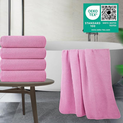 POLYTE 430 GSM Poly Blend Microfiber Quick Dry Waffle Bath Towel, 30x60 in | 4 Pack, Oversize, Lint Free, Body Towel