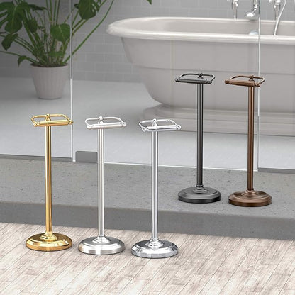 Gatco 1436C Toilet Paper Holder Stand, Chrome Finish, Freestanding Bathroom Floor Stand, Pedestal, Weighted Base, 22 Inch