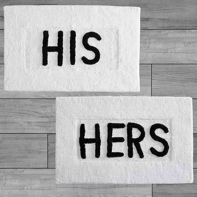 Cotton 2-Piece Bath Rug Set - Soft Cotton Bath Mat - Bathroom Decor - Water Absorbent and Machine Washable - Measures 20"x32" - His & Hers - White