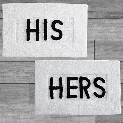 Cotton 2-Piece Bath Rug Set - Soft Cotton Bath Mat - Bathroom Decor - Water Absorbent and Machine Washable - Measures 20"x32" - His & Hers - White