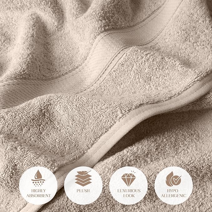 SUPERIOR Egyptian Cotton Ultra Plush & Absorbent, 6 Piece Set, Stone | Quick Dry, Soft Luxury Towel Set, Bath Essentials, Guest Bath, Spa, 2 Bath, 2 Hand, 2 Face Towels, Madeline Towels