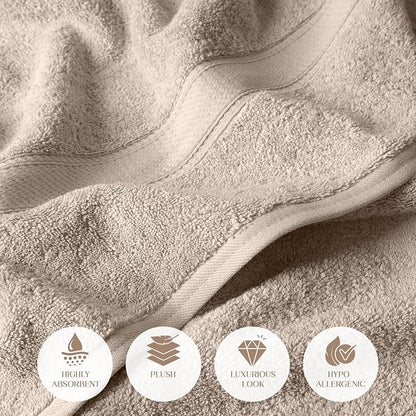 SUPERIOR Egyptian Cotton Ultra Plush & Absorbent, 6 Piece Set, Stone | Quick Dry, Soft Luxury Towel Set, Bath Essentials, Guest Bath, Spa, 2 Bath, 2 Hand, 2 Face Towels, Madeline Towels