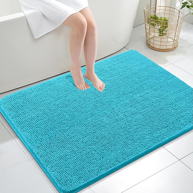 OLANLY Large Bathroom Rugs 40x32, Extra Soft Absorbent Chenille Bath Rugs | Aqua Sky, Quick-Drying Rubber Backing, Machine Washable Bath Mat for Bathroom Floor, Tub and Shower, Home Decor Accessories