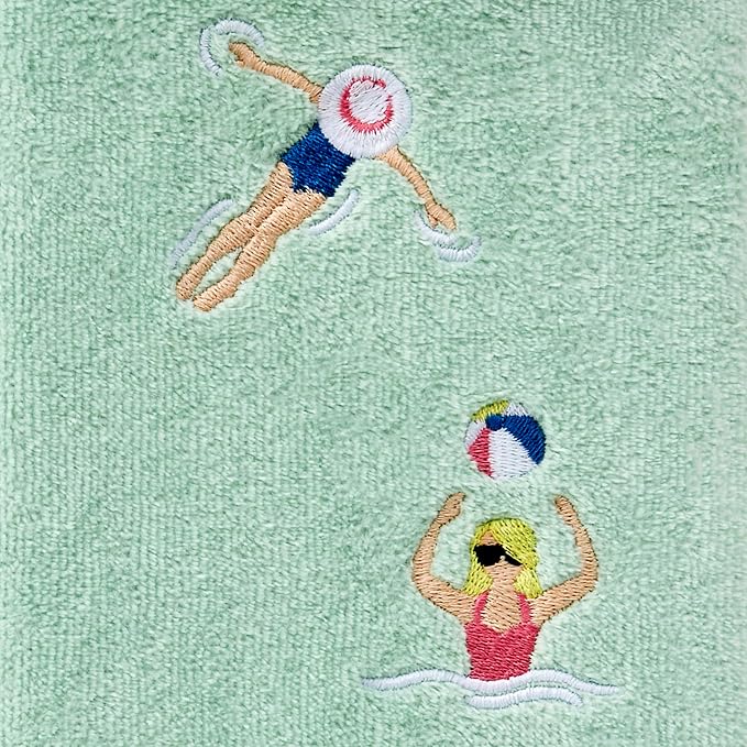 SKL Home Pool Party Hand Towel Set-2pc, Embroidered, Misty Jade | 100% Cotton. Decorative velour for summer fun & everyday décor. Can be used in the bathroom, kitchen, bar, or any sink space.