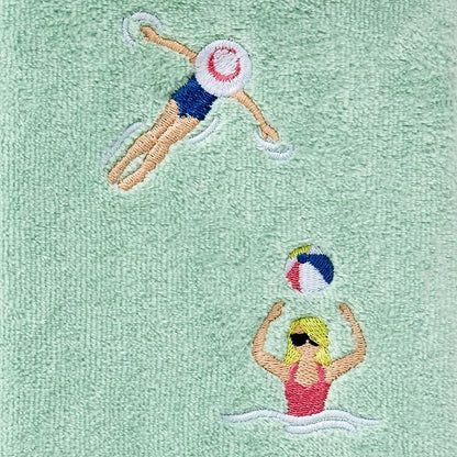 SKL Home Pool Party Hand Towel Set-2pc, Embroidered, Misty Jade | 100% Cotton. Decorative velour for summer fun & everyday décor. Can be used in the bathroom, kitchen, bar, or any sink space.