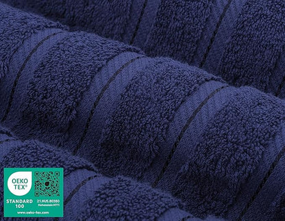 American Soft Linen Luxury 6 Piece Towel Set, 2 Bath Towels 2 Hand Towel 2 Washcloths, 600 GSM 100% Cotton Turkish Towels for Bathroom, Navy Blue Towel Sets