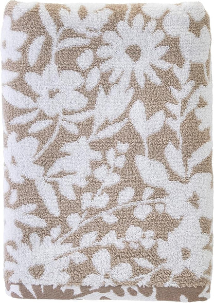 SKL Home Bedford Floral Bath Towel, Premium 100% Cotton, Tan | 600 GSM weight. Spa-level quality. Soft, & absorbent, reversible jacquard.