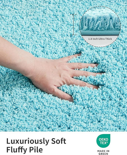 ILANGO Teal Bathroom Rugs 48" × 24" Non Slip & Super Absorbent Extra Thick Soft, Washable Bath Mat for Floor, Microfiber Plush Shaggy Bath Rug with Rubber for Bathtub Shower Room Sink