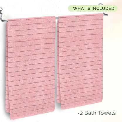 Elegant Comfort 100% Turkish Cotton Corduroy Ribbed Luxury Soft 2 Pack Bath Towels 27 x 54 Inch - Ultra Plush, Absorbent, Quick Dry, Hotel Spa Quality Towels for Bathroom Essentials, Dusty Rose