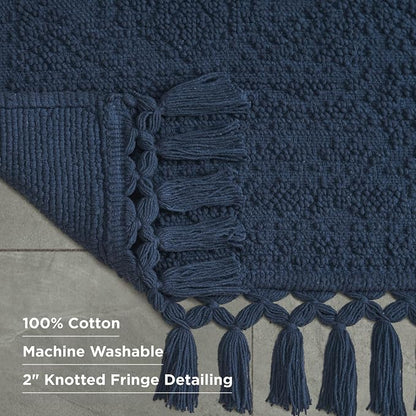 French Connection Nellore Bath Rugs, Woven and Beaded Bath Mats, Durable and Thick Bath Mats for Bathroom and Shower Rugs, 26" x 49", Navy