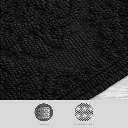 Jean Pierre - Ricardo Bath Mat, Woven Fringe Bathroom Rugs, 100% Cotton, Premium Bathroom Decor - Measures 27" x 52" - Black