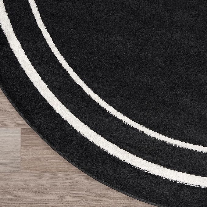 Nourison Home Nourison Essentials Black Ivory 6' x Round Area Rug - Easy Clean, Non Shedding, Bed Room, Living Room, Dining Room, Kitchen (6' x Round)