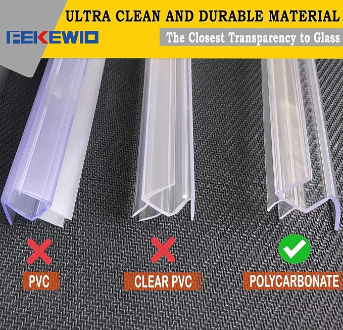 Shower Door Seal Strip Kits Set of 3 Polycarbonate Include 2 PCS 80" Side Seals and 1 PCS 36" Bottom Seal for 1/2"(12mm) Thick Glass