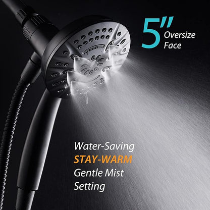AquaDance New Magnetic Docking 8-setting High Pressure Handheld Shower Head | Space-age Magnetic Guidance Bracket System, Giant 5-inch Face, Extra-long 72-inch Stainless Steel Hose - Black