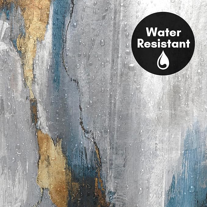 Americanflat 71x74 Marbled Texture Shower Curtain - Water-Resistant Long Shower Curtain with Durable Metal Grommets and 12 Hooks - 100% Polyester - Slate Blue, Warm Gold, Grey and White