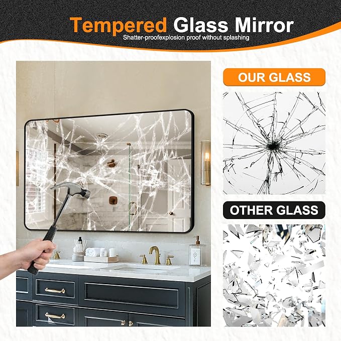 Bathroom Vanity Mirror, Black Framed Mirror for Over Sink, 50x30 | HD glass, distortion-free for makeup and grooming, Sturdy frame, all mounting hardware, hangs horizontal or vertical