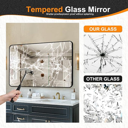 Bathroom Vanity Mirror, Black Framed Mirror for Over Sink, 50x30 | HD glass, distortion-free for makeup and grooming, Sturdy frame, all mounting hardware, hangs horizontal or vertical