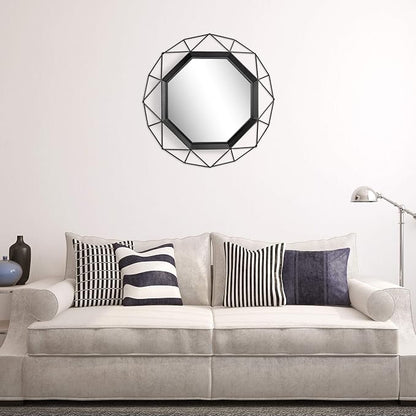 Stonebriar Decorative Black 28.3" Geometric Metal Wire Frame Hanging Wall Mirror with Mounting Brackets, Modern Decor for the Living Room, Bedroom, Bathroom, Hallway, and Entryway