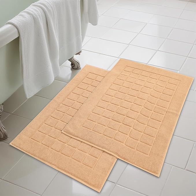 Superior 100% Cotton Bathmat Set, Bath Mats, Bathroom Decor, Shower, Bathtub Essentials, Home Accessories, Small Washable Rug, No Backing, Heavyweight, Nora Collection, Set of 2, 22" x 35", Rust