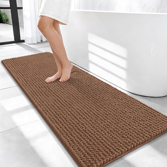 OLANLY Thick Chenille Bathroom Runner Rugs 47x20, Absorbent Bath Mat, Mocha | Soft Bath Rugs, Rubber Backing, Machine Wash Dry, Bath Mats for Bathroom, Tub and Shower, Home Decor Accessories