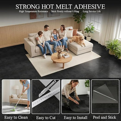 DEXDE Peel and Stick Floor Tile Black Waterproof Vinyl, 2FTx2FT 10 PC | Waterproof Self-adhesive Vinyl Tiles, 40 Sq.Ft (10 Large 24"x24" PC), Vinyl Flooring for Bathroom Kitchen DIY Upgrades