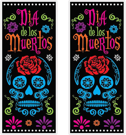 Beistle Day Of The Dead Door Covers – 2 All-Weather Día de los Muertos Plastic Door and Wall Decorations, Sugar Skull Design for Halloween Parties, Cultural Celebrations and Fiesta Events, 6' x 30"