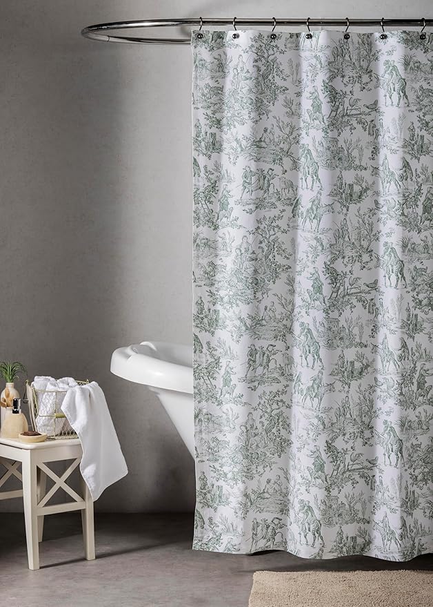 Maison d' Hermine Shower Curtain 100% Cotton One Panel 70"x72" Washable Fabric Shower Curtains for Bathroom, Easy Hanging with 12 Button Holes - Spa Easter Gifts (The Miller - Antique Green)