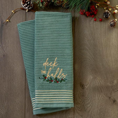 SKL Home Christmas/Winter Deck The Halls Hand Towel Set, Green (2-Pack)