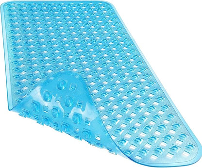 Yimobra Bathtub Mat Non Slip, 35"X16" Shower Mat with Strong Suction Cups & Drain Holes, Long Anti Slip Bath Tub Mat for Inside Shower, Machine Washable Fast Drying, Bathroom Essentials, Clear Blue