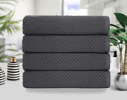 COTTON CRAFT Euro Spa Waffle Weave Bath Towels - Set of 4 Grey Towels | Pure 100% Ringspun Cotton Oversized Luxurious Towel Set - Soft Plush Super Absorbent Low Lint Quick Dry - 30 x 56 inches