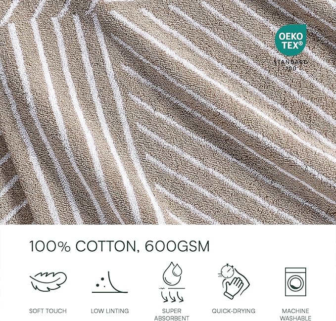 Lacoste Guethary Striped 6PC Towel Set – 100% Cotton, Reversible Design, Durable & Lightweight, Machine Washable – Sand, 2 Bath Towels (30"x54"), 2 Hand Towels (16"x30"), 2 Washcloths (13"x13")