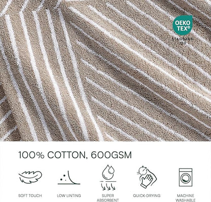 Lacoste Guethary Striped 6PC Towel Set – 100% Cotton, Reversible Design, Durable & Lightweight, Machine Washable – Sand, 2 Bath Towels (30"x54"), 2 Hand Towels (16"x30"), 2 Washcloths (13"x13")