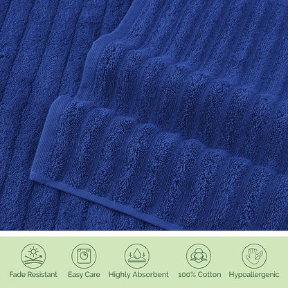Elegant Comfort 100% Turkish Cotton Corduroy Ribbed Luxury Washcloths 6 Pack Soft 13 x 13 Inch - Higly Absorbent, Durable, Quick Dry, Spa Premium Hotel Quality for Bathroom or Travel, Royal Blue