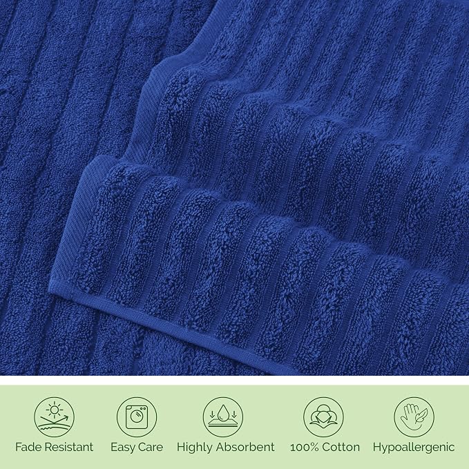 Elegant Comfort 100% Turkish Cotton Corduroy Ribbed Luxury Jumbo Bath Towel Ultra Soft - 35 x 70 Inch - Luxury Spa Premium Hotel Quality Highly Absorbent and Quick Dry Large Bath Towel, Royal Blue