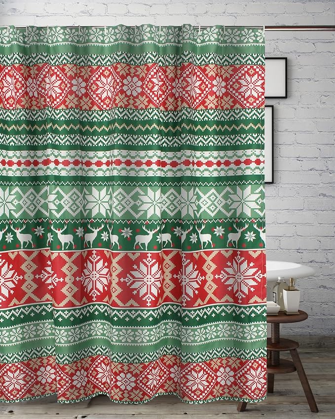 Greenland Home Fashions Fabric Sensations Shower Curtain, Stylish Bathroom Decor, Machine Washable, 72 inches x 72 inches, Fair Isle