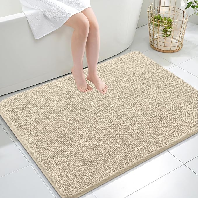 OLANLY Large Bathroom Rugs 40x32, Extra Soft Absorbent Chenille Bath Rugs | Sand, Quick-Drying Rubber Backing, Machine Washable Bath Mat for Bathroom Floor, Tub and Shower, Home Decor Accessories