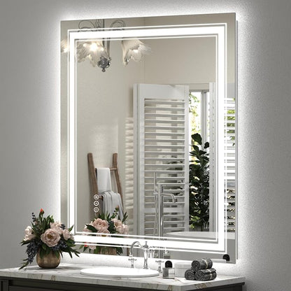 28x32 LED Bathroom Mirror with Backlit and Front lit | Lighted Mirror for Bathroom Wall, Dimmable, Anti-Fog, Shatterpoof, Memory, ETL Listed (Horizontal/Vertical)