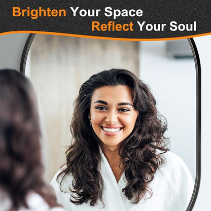 28x20 Black Oval Bathroom Mirror for Over Sink, Aluminum Frame | HD Reflection No Distortion, Aluminum Frame, Mounting Hardware for Vertical or Horizontal Mount