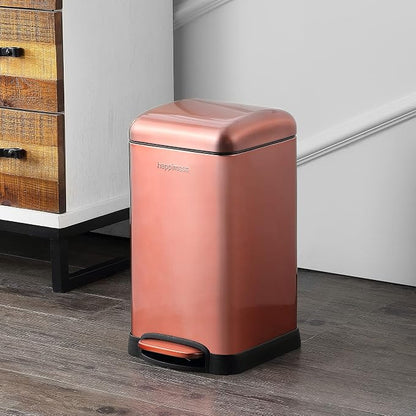 happimess Betty Retro Mini 3.2 Gal Step Trash Can, Rose Gold | Soft-Close Lid, Fingerprint Proof, Removable Liner, Stainless Steel, Hands-Free Pedal