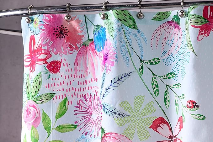 Maison d' Hermine Shower Curtain 100% Cotton One Panel 70"x72" Washable Fabric Shower Curtains for Bathroom, Easy Hanging with 12 Button Holes - Home Hotel Easter Gifts (Jardin D'Ete - Mint)