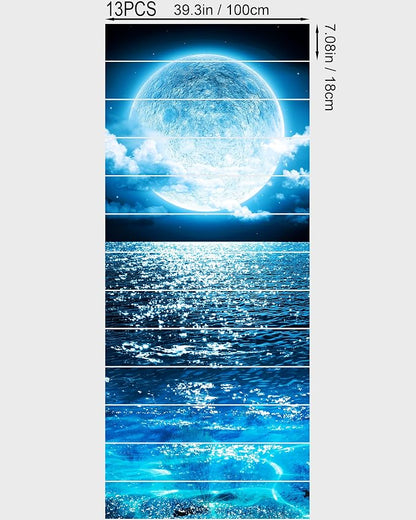 FLFK Stair Decals - Stair Stickers Decals Peel and Stick,Bright Moon on The Sea Stair Risers Decals Self-Adhesive for Home Decor, 39.3" W x 7" H x 13Pcs