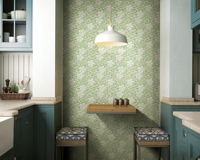 5 Sheets Green Flowers Luminescent Mosaic Wall and Floor Tiles for Bathroom and Kitchen 13.39 * 10.83 Inches 1.01 sq.ft