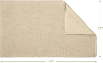 Cotton Paradise 100% Cotton Non Slip Bath Mats for Bathroom, 17x24 inch Soft Absorbent Quick Dry Machine Washable Floor Bath Mat, Beige