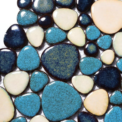Pebble Tiles 5 Sheets, Aqua Teal Blue Mosaic Tiles for Accent Wall Backsplash, Pebble Tile for Bathroom Shower Floor