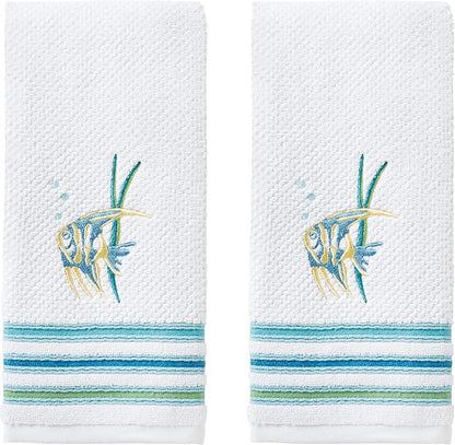 SKL Home Ocean Watercolor Hand Towel, White (2-Pack), 16 x 26 | 100% Cotton. 550 GSM. Plush & absorbent. For use in the bathroom, kitchen or bar. Great for Airbnb & beach décor.
