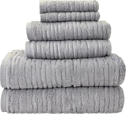 SKL Home CloudSoft Bath Towel Set, 6-Piece, 100% Cotton Luxury, Gray | 2 Bath towels, 2 hand towels, 2 washcloths. Premium spa-level quality. 600/520 GSM weight. Ultra plush & absorbent.