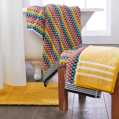 SKL Home Mid-Century Hand Towel Set-2pc, Premium 100% Cotton, Yellow | Soft & absorbent terry. 450 GSM weight. For use in the bathroom, kitchen, bar or any sink space.