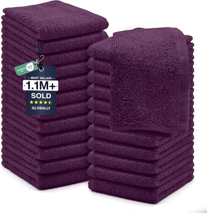 DAN RIVER 24 Pack Cotton Wash Cloths Set for Showering [12x12] Purple | Lighter Weight, Quick to Dry, Super Soft & Absorbent Face Towels, Hotel Quality, Perfect for Bathroom, Gym, Spa