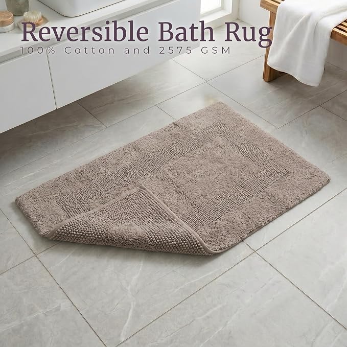Bathroom Rugs - 2-Piece Cotton Bathroom Mat Set - Machine Washable Bath Mats for Washroom, Kitchen, or Laundry Room by Lavish Home (Taupe)